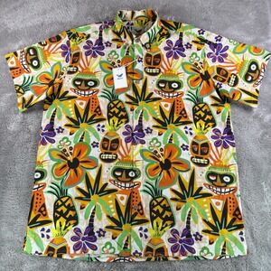 Yiume Hawaiian Tiki Aloha Shirt Men's XXL Pineapple Tropical Camp Shirt 2XL NWT